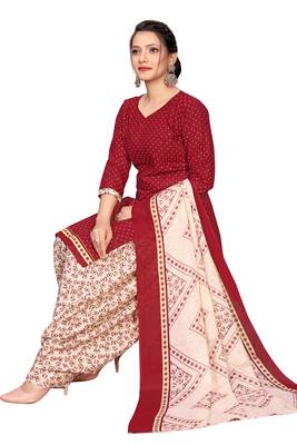 maroon cotton blend printed ready to wear salwar suit 4