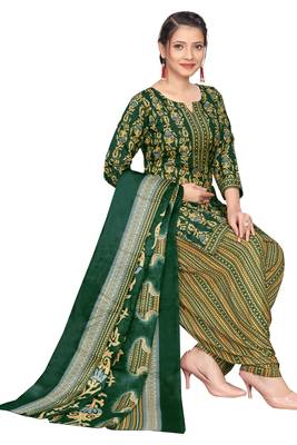 green cotton blend printed ready to wear salwar suit 4