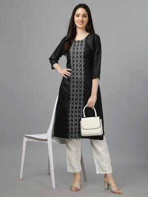 Cotton black embroidered long kurtis 1