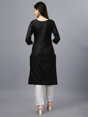 Cotton black embroidered long kurtis 2