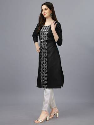 Cotton black embroidered long kurtis 3