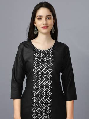 Cotton black embroidered long kurtis 4