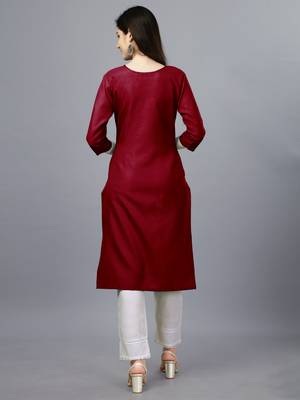 Cotton maroon embroidered long kurtis 2
