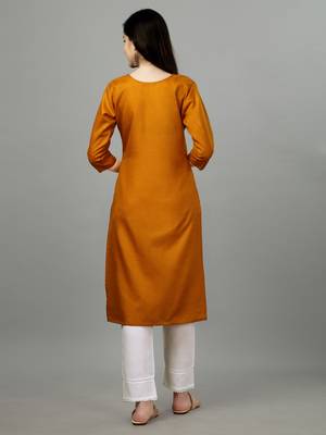 Cotton mustard embroidered long kurtis 2