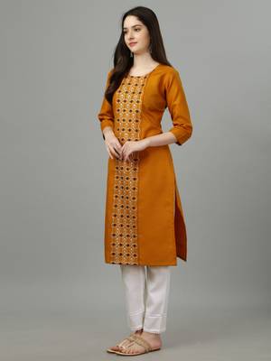 Cotton mustard embroidered long kurtis 4