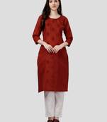 Cotton orange embroidered long kurtis