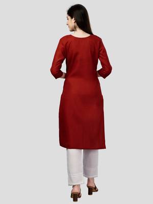 Cotton orange embroidered long kurtis 2