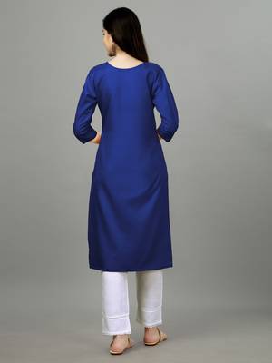 Cotton royal blue embroidered long kurtis 2
