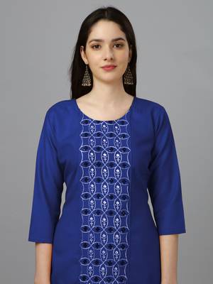 Cotton royal blue embroidered long kurtis 3
