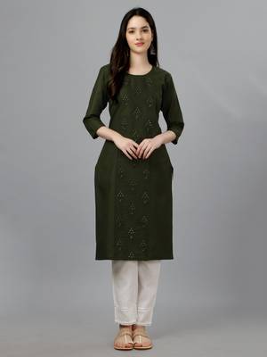 Cotton mehendi embroidered long kurtis 1