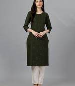 Cotton mehendi embroidered long kurtis