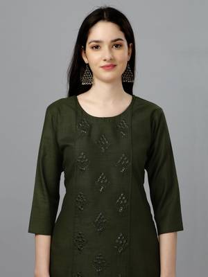 Cotton mehendi embroidered long kurtis 3