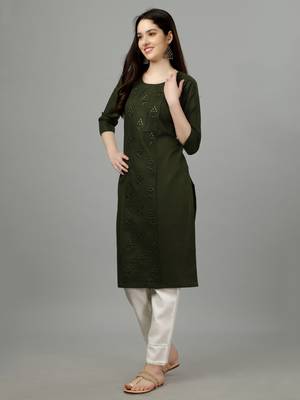 Cotton mehendi embroidered long kurtis 4