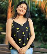 Black block floral tunic