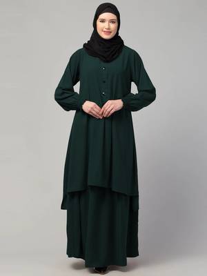 Two pieces knee length abaya with elasticated sleeves 1