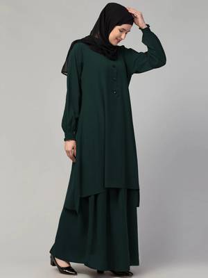 Two pieces knee length abaya with elasticated sleeves 4