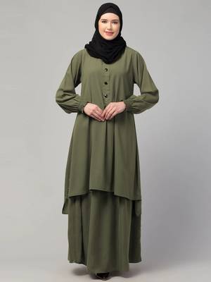 Two pieces knee length abaya with elasticated sleeves 1