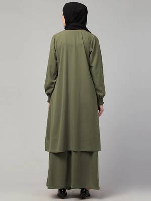 Two pieces knee length abaya with elasticated sleeves 2