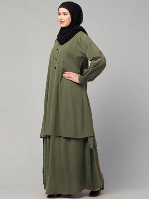 Two pieces knee length abaya with elasticated sleeves 3