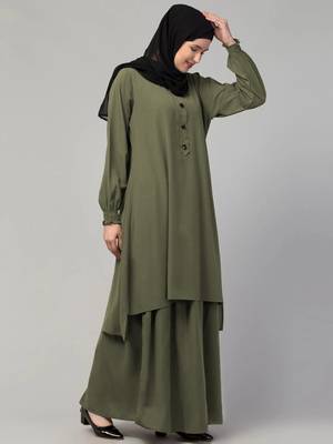 Two pieces knee length abaya with elasticated sleeves 4