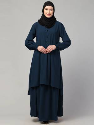 Two pieces knee length abaya with elasticated sleeves 1