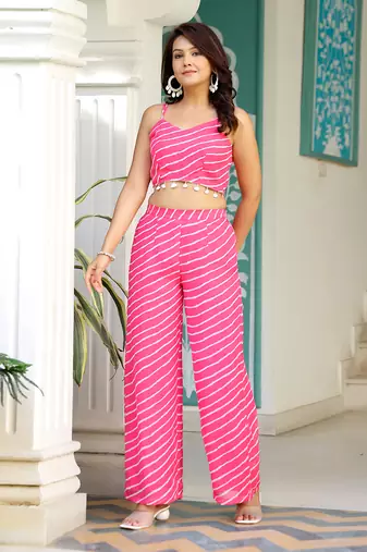 Pink leheriya co ord set