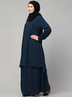 Two pieces knee length abaya with elasticated sleeves 3