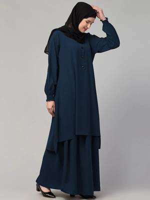 Two pieces knee length abaya with elasticated sleeves 4