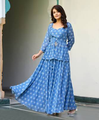 Blueberry  printed skirt set 1