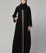 Front open abaya dress with lace work at front and on sleeves
