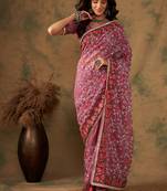 Peach Color Soft Organza Embroderied Work Saree 