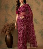 Wine Color Heavy Net Zari Weaving Work Saree 