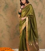 Green Color Cotton Organza Zari Weaving Work Saree