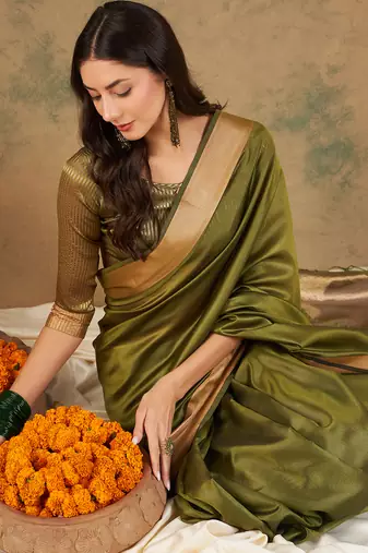 Green Color Cotton Organza Zari Weaving Work Saree