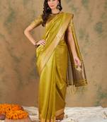 Lime Color Cotton Organza Zari Weaving Work Saree