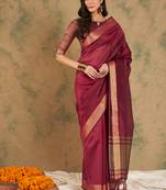 Maroon Color Cotton Organza Zari Weaving Work Saree