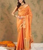 Orange Color Cotton Organza Zari Weaving Work Saree 