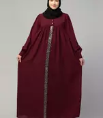Loose fit umbrella abaya burqa dress with pleated front design, lace work