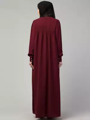 Loose fit umbrella abaya burqa dress with pleated front design, lace work 2