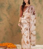 Manvaa women's coffee color soft organza zari weaving work saree