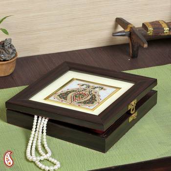 Twin Peacock Design Stone Inlay Work Square Gem Box 2