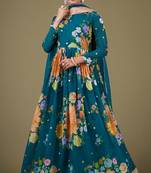 Teal color zari embroidered georgette semi-stitched anarkali