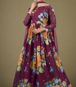 Wine color zari embroidered georgette semi-stitched anarkali