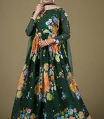 Green color zari embroidered georgette semi-stitched anarkali