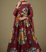 Maroon color zari embroidered georgette semi-stiched anarkali