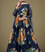 Navy blue color zari embroidered georgette semi-stiched anarkali
