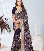 Purple coding zari embroidery georgette saree