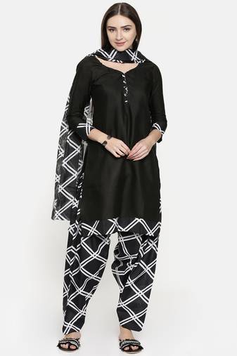 Rajnandini black cotton blend printed ready to wear salwar suit