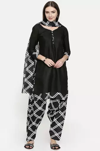 Rajnandini black cotton blend printed ready to wear salwar suit