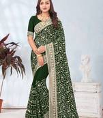 Bottle green coding zari embroidery georgette saree
